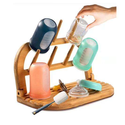 Portable Baby Bottle Drying Rack – Bamboo Rack + Bottle Brush