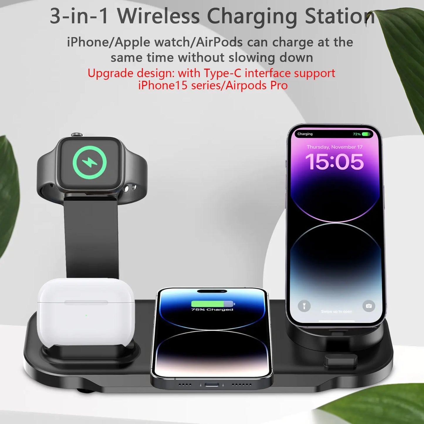 3-in-1 Wireless Charger – Fast & Convenient